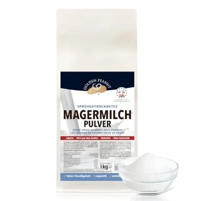 Abbildung von GOLDEN PEANUT Magermilchpulver 1 kg fettarm sprühgetrocknet, lange haltbare Magermilch, Frischmilch Ersatz, Eisherstellung, Herkunft EU