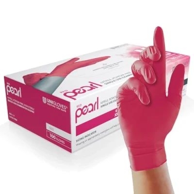Abbildung von UNIGLOVES Pearl GP0062 Nitril Untersuchungshandschuhe, Rot, Größe S (Packung mit 100 Einzelhandschuhen)