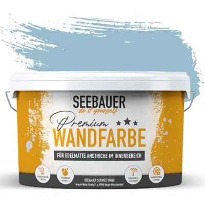 Abbildung von SEEBAUER diy Wandfarbe Blau 5L für Innen (No. 815 Blue Ridge) Edelmatte blaue Innenfarbe Blautöne sehr hohe Deckkraft Matt, Abwaschbar und Tropffrei