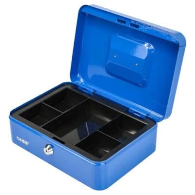 Abbildung von HMF Geldkassette Abschließbare Bargeldkasse mit Münzeinsatz, robuste Geldbox Schlüssel, 25 x 18 9,5 cm, blau