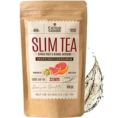 Abbildung von SLIM TEA Grapefruit Körper Entgiften &amp; Abnehmen Schnell Detox Tee Grüner Lose, Guarana, Matcha, Mate, Ingwer, Löwenzahn, Brennessel, Mango, Kardamom Kräutertee, Natürliche Zutaten 100g