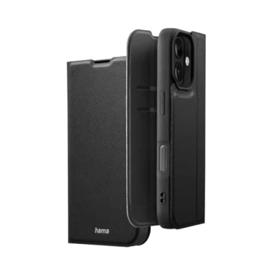 Abbildung von Hama Handyhülle für iPhone 16 Plus (Handytasche zum Aufstellen, Etui mit Kartenfach, extra Schutz von Display und Kamera, Magnet, Klapphülle, weich, Anti Fingerabdruck) schwarz