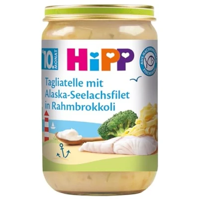 Abbildung von HiPP Tagliatelle mit Alaska Seelachsfilet in Rahmbrokkoli, 6er Pack (6 x 220 g)