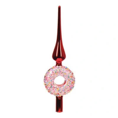 Abbildung von zeitzone Christbaumspitze Donut Streusel Echt Glas Rot Weihnachtsbaumspitze 30cm