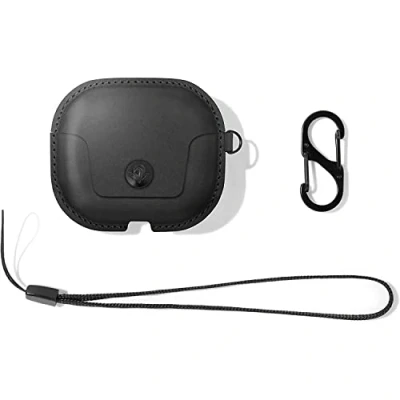 Abbildung von Twelve South AirSnap Gen 3 Leather Protective Case/Cover with Loss Prevention Clip and Optional Carry Strap for AirPods, Black, TS 2205, One Size