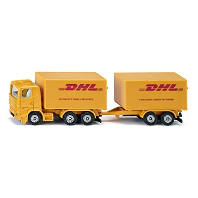 Abbildung von siku Modellauto 1694, LKW mit Anhänger DHL, Gelb
