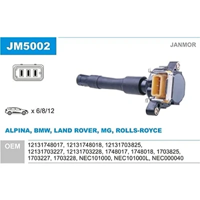 Abbildung von JANMOR JM5002 Zündspule BMW: 7, 3 Limousine, Touring, ROVER: 75, LAND Range Rover