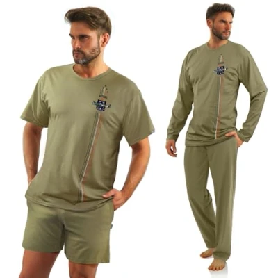 Abbildung von sesto senso Militär Herren Schlafanzug 2er Set Lang und Kurz Herrenpyjama Baumwolle M 7538 Olive