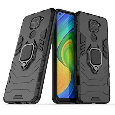 Abbildung von Max Power Digital Hülle für Xiaomi Redmi Note 9 Drehbar Ringhalter Cover Magnet Bumper Handyhülle Case Stoßfest Doppelschichter Schutzhülle Outdoor Shock Absorption Mit Ring (Schwarz)