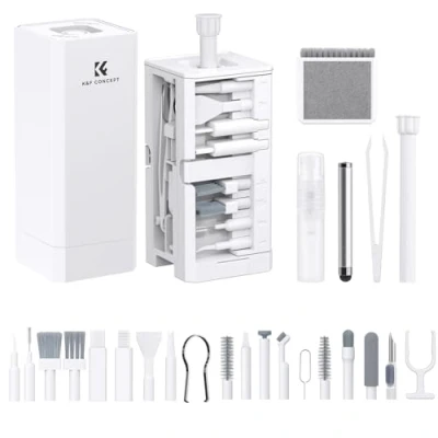 Abbildung von K&amp;F Concept 32 in 1 Tastatur Reinigungsset, PC Reinigungsset Zubehör für die Reinigung von Elektronikprodukte wie Airpods,Tastaturen,Laptop, Kopfhörern, Handys und Kameras, Weiß