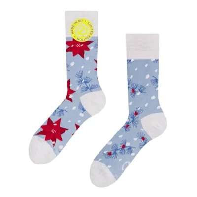 Abbildung von Dedoles Socken Unisex Damen Herren &amp; Kinder Baumwolle viele lustige Designs 1 Paar Geschenk links rechts verschieden, Farbe Blau, Motiv Christrosen und Schnee, Gr. 39 42