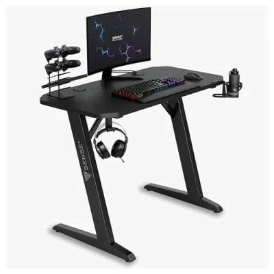 Abbildung von SENSE7 Schreibtisch Nomad Basic, Gaming Tisch 100x50, PC mit Kopfhörerhaken, Getränkehalter, Controller Halter, Computertisch Kohlefaseroberfläche, Ergonomischer Desk