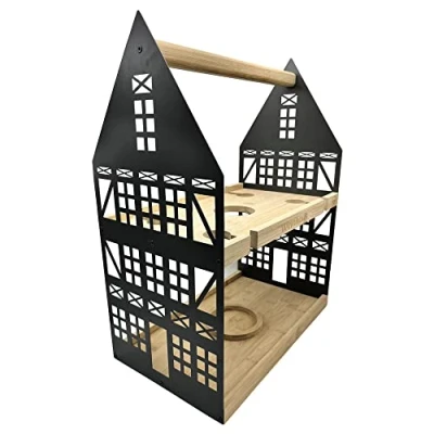 Abbildung von UNUS Home Etagere Weinhaus, 2 Etagen mit Griff, für Weinflasche und Weingläser Halterungen, Tablett aus Bambus Holz, Gestell Metall