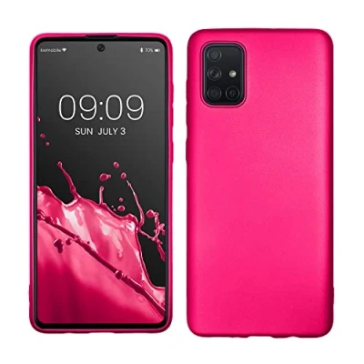 Abbildung von kwmobile Case kompatibel mit Samsung Galaxy A71 Hülle Schutzhülle aus Silikon metallisch schimmernd Handyhülle Metallic Pink