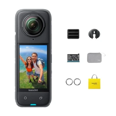 Abbildung von Insta360 X4 Adventure Bundle 8K wasserdichte 360 Action Kamera, 4K Weitwinkel Video, unsichtbarer Selfie Stick, abnehmbarer Objektivschutz, 135 Min Akkulaufzeit, KI Bearbeitung, Stabilisierung, für