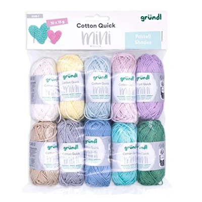 Abbildung von Gründl Cotton Quick Mini Shades Häkelgarn Set 10 x 15 g Häkelwolle, (Amigurumi Garn, Wollset Baumwollgarn), reine Baumwolle Nadelstärke 3 4mm