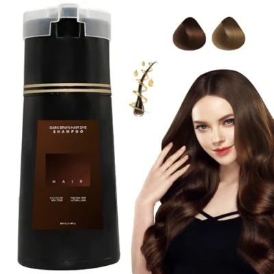 Abbildung von Hair Dye Shampoo, Botanical Formulation No Damage Bleach, Dunkelbraun Hellbraun Grau Haarfärbeshampoo Sofortige Haarfarbe Shampoo Für Frauen Männer (Dunkelbraun)