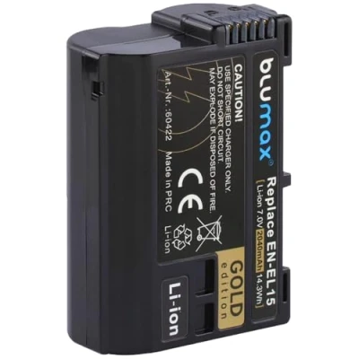 Abbildung von Blumax Gold Edition Akku ersetzt Nikon EN EL15 EL15a EL15b EL15c 2040mAh kompatibel mit D780 D850 Z6 Z7 II 7,0V 14,3Wh