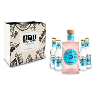 Abbildung von Malfy Gin Tonic Giftbox Set Rosa 0,7l 700ml (41% VOL) + 4x Fever Tree Mediterranean Water 200ml inkl. Pfand MEHRWEG [Enthält Sulfite]