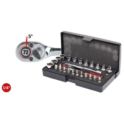 Abbildung von KS TOOLS 918.0626 Steckschlüsseleinsatz Set Chrom Vanadium Stahl 1/4 mit Ratschenfunktion Vierkant
