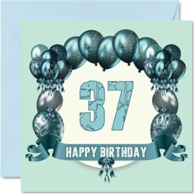 Abbildung von Stuff4 Lustige Geburtstagskarte zum 37. Geburtstag für Männer Geburtstagsballons Happy Birthday Karte Vater, Tante, Onkel, Tochter, Cousin, Sohn, Schwester, Mutter, Bruder, 145 mm x