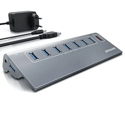 Abbildung von CSL 8 Port USB 3.2 Gen.2 Hub 10 GBit/s x Gen2, Davon 1x Ladeport smart Charge Verteiler mit Netzteil Alugehäuse für PC Notebook Laptop Ultrabook Tablet