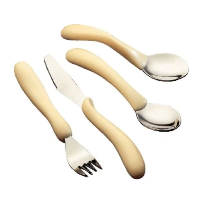 Abbildung von Homecraft Caring Cutlery, Ivory Handle Retail Packed Set, Knife, Fork, Spoon, Teaspoon, (Eligible for VAT Relief in the UK) Stainless Steel Eating Utensil, Silverware Weak Grip, Elderly, Disabled