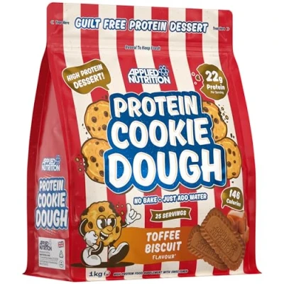 Abbildung von Applied Nutrition Protein Cookie Dough Hochwertiger Proteinsnack, Über 22 g pro Portion, Verzehrfertig Kalorienarm, Gesundes Naschen (1kg, Toffee Biscuit)