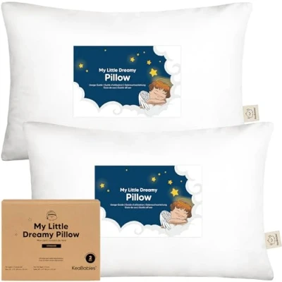 Abbildung von 2er Pack Kleinkind Kissen 33 x 45 cm Weich Bio Baumwolle Kinder Kopfkissen Zum Schlafen Kleines Kinderkopfkissen für Kleinkinder Kinderkissen (Soft White)