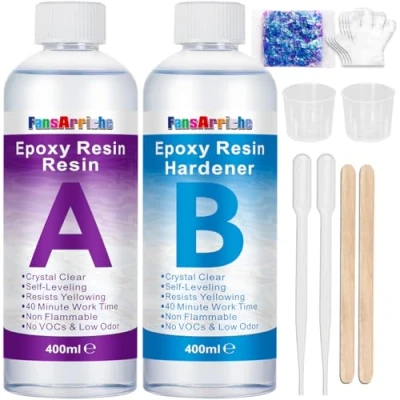 Abbildung von FansArriche Epoxidharz 800 ml/850 g kristallklares zum Gießen und Beschichten einfache Mischung im Verhältnis 1:1, transparentes 2 teiliges Harz für Tischplatten, Trinkgläser, Schmuckhe