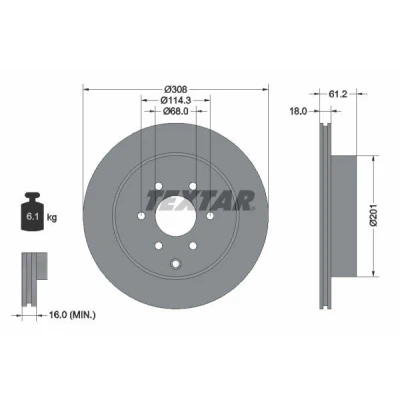 Abbildung von TEXTAR 92296403 Bremsscheibe 308 18 06/07 114,3 innenbelüftet beschichtet ohne Radbefestigungsbolzen, Radnabe MERCEDES BENZ: X Klasse Pickup