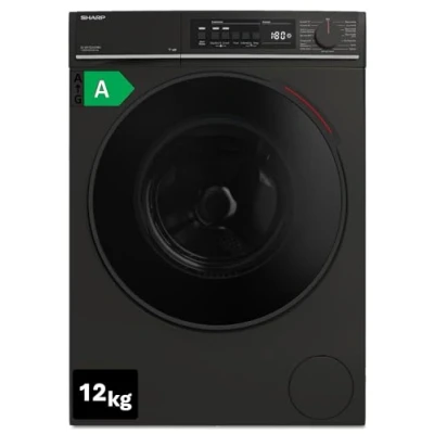 Abbildung von Sharp ES WNFB214CMDA DE Waschmaschine, 12 kg, Energieklasse A, 1400 U/min, Inverter Motor, AquaStop, WiFi App Steuerung, Dampf Funktion, Schnellwaschgang, Schwarz Matt