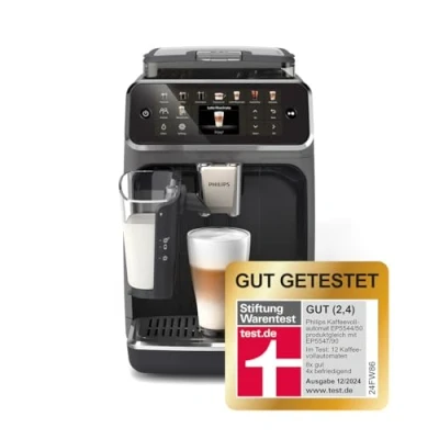 Abbildung von Philips Kaffeevollautomat EP5544/50 5500 Series, 20 Kaffeespezialitäten (heiß oder eisgekühlt), LatteGo Milchsystem, SilentBrew Technologie, Schwarz/Grau