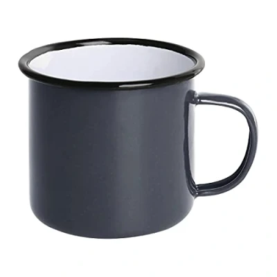 Abbildung von Olympia Emaille Tee und Kaffeetassen Set, 350 ml (6er Pack), grau, emaillierter Stahl ideal für Lagerfeuer, Camping, rustikales Essen mehr professioneller privater Gebrauch, DC397