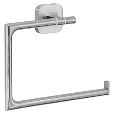 Abbildung von tesa Handtuchring ESTEETIC Hantuchring ohne Bohren 15,4 cm : 18,5 4,4 cm, selbstklebende Handtuchhalterung Edelstahl silber matt