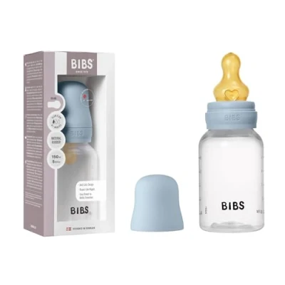 Abbildung von BIBS Babyflasche 150 ml. Sauger aus Naturkautschuk Babyflaschenset. Anti Kolik. BPA freiAnti Langsamem Fluss. leicht und einfach zu reinigen. geeignet für Neugeborene ab 0 Jahren Baby Blue