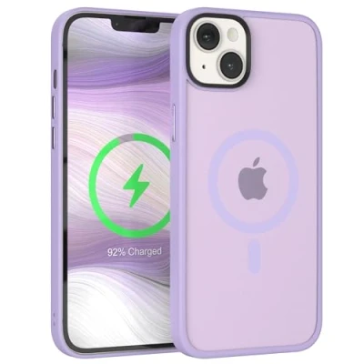 Abbildung von EAZY CASE Slim Hülle kompatibel mit iPhone 14 Plus MagSafe (Top magnetische Adsorption), ultraschlank, schützende Hülle, Anti Kratzen Handyhülle in Durchsichtig/Lavendel Lila