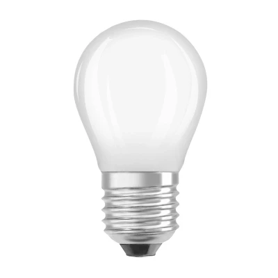 Abbildung von OSRAM LED Lampe in klassischer Miniballform, mit dekorativem Filament im Frosted Design, Energieeffizienzklasse A, E27, 1.2 W, 255 lm, 4000 K, kaltweiß. Ohne Aufwärmen, sofort 100% Licht.