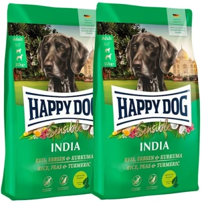 Abbildung von Happy Dog Sensible India M Trockenfutter, Hundefutter Geschmacksrichtung Reis, Erbsen &amp; Kurkuma 2x10kg