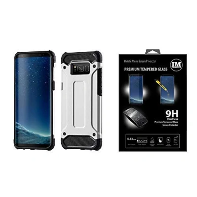 Abbildung von cofi1453 Schutzhülle HYBRID + 9H Schutzfolie für Huawei Modelle Case Outdoor Hülle Schutzglas in Silber kompatibel mit Y7 2019