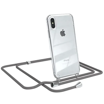 Abbildung von EAZY CASE Handykette kompatibel mit iPhone XS Max Handyhülle Umhängeband, Handykordel Schutzhülle, Silikonhülle, Hülle Band, Stylische Kette für Smartphone, Anthrazit