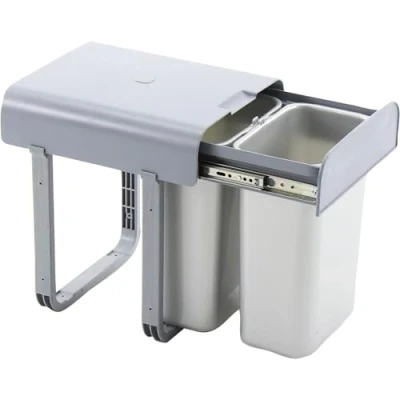 Abbildung von Ekotech Abfallsammler Aladin 2x 8 Liter ausziehbar ab 40cm Schrankbreite, Grau