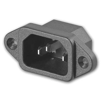 Abbildung von world trading net C14 Kaltgeräte Einbaustecker IEC 320, 2 polig mit Schutzkontakt, Einbautiefe ca. 20mm, Lötanschluss, Thermoplast, schwarz