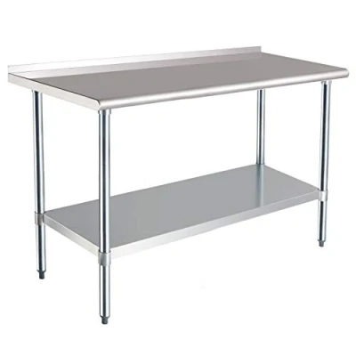 Abbildung von Amazon Basics Werkbank aus Edelstahl, NSF zertifiziert, mit Spritzschutz, 61 x 152 cm, Silber (Früher Marke AmazonCommercial)