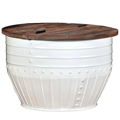 Abbildung von vidaXL Couchtisch Beistelltisch Wohnzimmertisch Kaffeetisch Sofatisch Teetisch Tisch Recyceltes Massivholz Weiß Trommelform 60x40cm