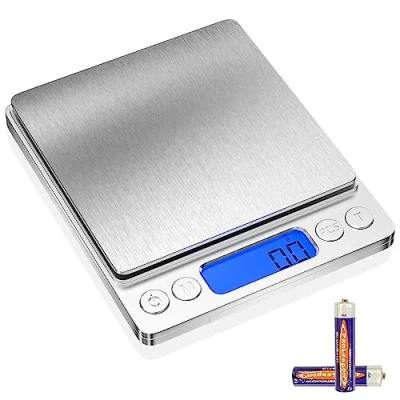 Abbildung von Gvolatee 3kg/0.1g Küchenwaage elektronische, Edelstahl Digitalwaage mit Lcd Display und Tara Funktion, feinwaage Abstellautomatik 6 Maßeinheit, Wiegen von Lebensmitteln zum Kochen, Backen, Mixen