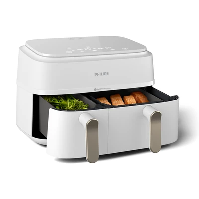 Abbildung von Philips Heißluftfritteuse &quot;3000 Series NA353/10, Dual Basket Airfryer mit 9L Kapazität (3L+6L),&quot;, 2750 W, RapidAir Technologie, Digitales Display, HomeID App; Weiß/Champagne