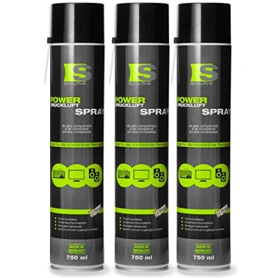 Abbildung von 3 x 750ml Spraytive Power Druckluftspray/Druckluftreiniger mit 100mm Sprühverlängerung PC Reinigungsset zur Reinigung von Tastatur, Computer, Kamera Air Duster