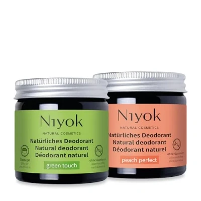 Abbildung von Niyok® 2 in 1 Deocreme (1x Peach Perfect + 1x Green Touch) Natürliches Deo ohne Aluminium 24h Schutz vor Geruch &amp; Schweiß Deodorant Creme Unisex Feste