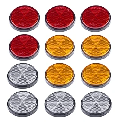 Abbildung von BEIJISTAR Anhänger Reflektoren Kit, 4 x Rot Gelb Weiß Rund Selbstklebend Reflektor, Katzenauge für Torpfosten Zäune LKW RV Wohnwagen